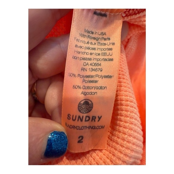 Sundry Thermal Henley in Neon Coral Long Sleeve Relaxed Size 2 Medium Made in US - Picture 10 of 11